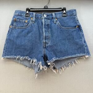 Levi's 501XX Denim Shorts Women's 28 (6) Blue Pinstripe Button Fly Jean Shorts